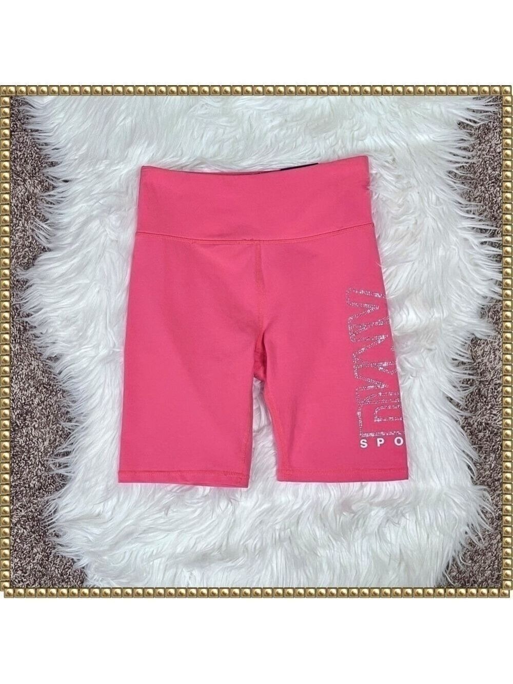 DKNY Sport Pink Rhinestone Logo High Waist Bike Shorts Extra Small